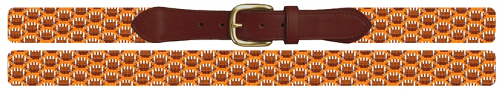 Tiny Footballs Orange Needlepoint Belt