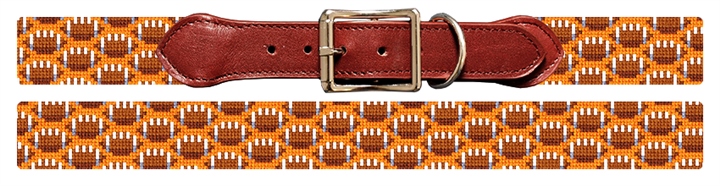 Tiny Footballs Orange Needlepoint Dog Collar
