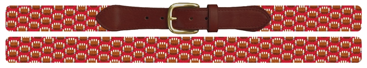 Tiny Footballs Red Needlepoint Belt