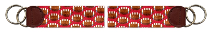 Tiny Footballs Red Needlepoint Key Fob