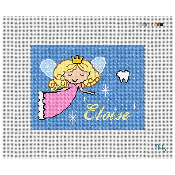 Tooth Fairy Needlepoint Pillow Kit Stitched Preview