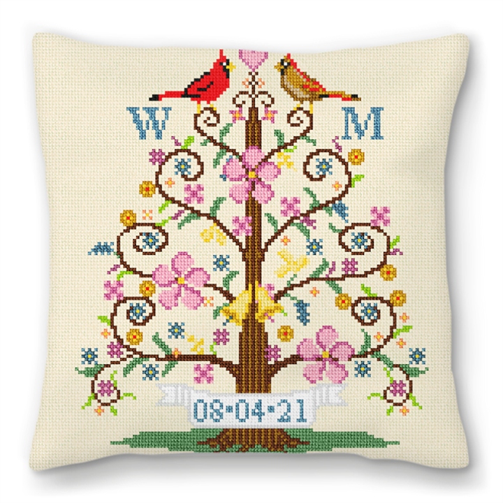 Tree Of Life Birds Needlepoint Pillow