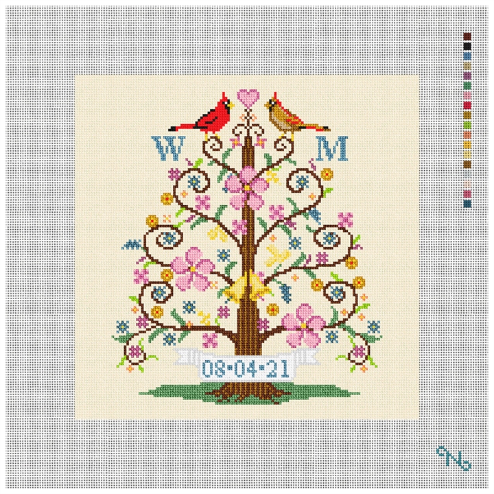 Tree Of Life Birds Needlepoint Pillow Kit Stitched Preview