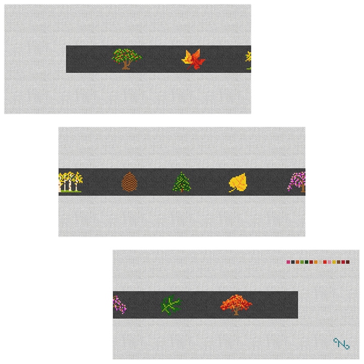 Trees and Leaves Needlepoint Belt Kit Stitched Preview