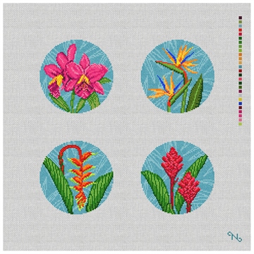 Tropical Flowers Needlepoint Coaster Ornament Kit Stitched Preview
