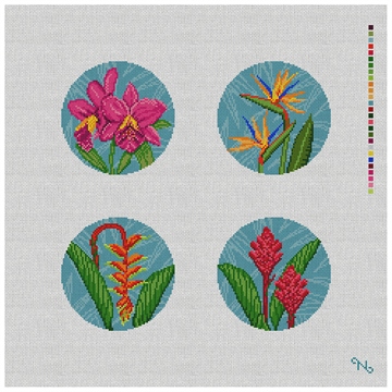 Tropical Flowers Needlepoint Coaster Ornament Kit