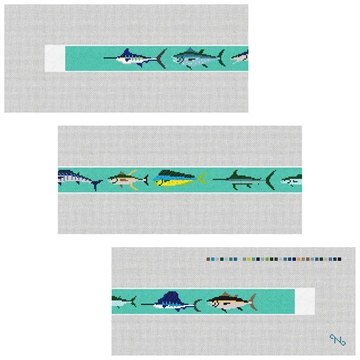 Tropical Gamefish Needlepoint Belt Kit Stitched Preview