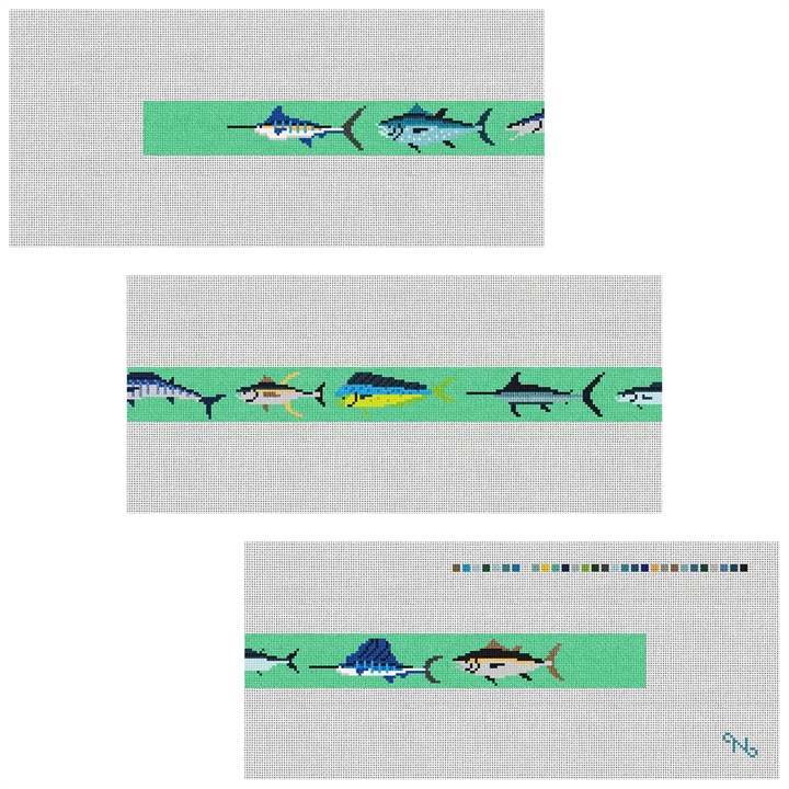 Tropical Gamefish Needlepoint Belt Kit Stitched Preview