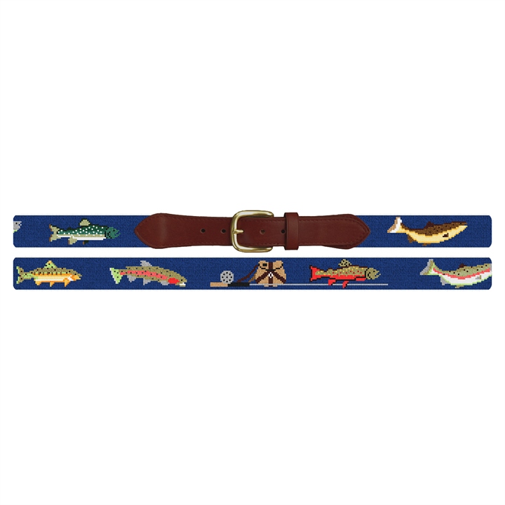 Trout Fishing Needlepoint Belt