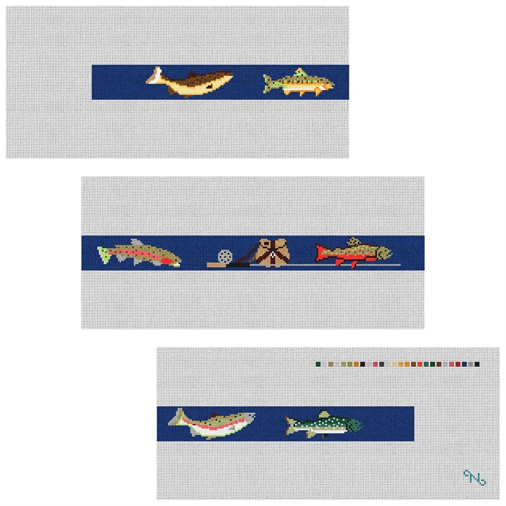 Trout Fishing Needlepoint Belt Kit Stitched Preview