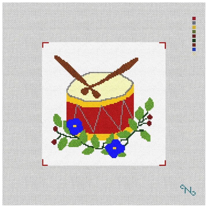 Twelve Drummers Drumming Needlepoint Kit Stitched Preview