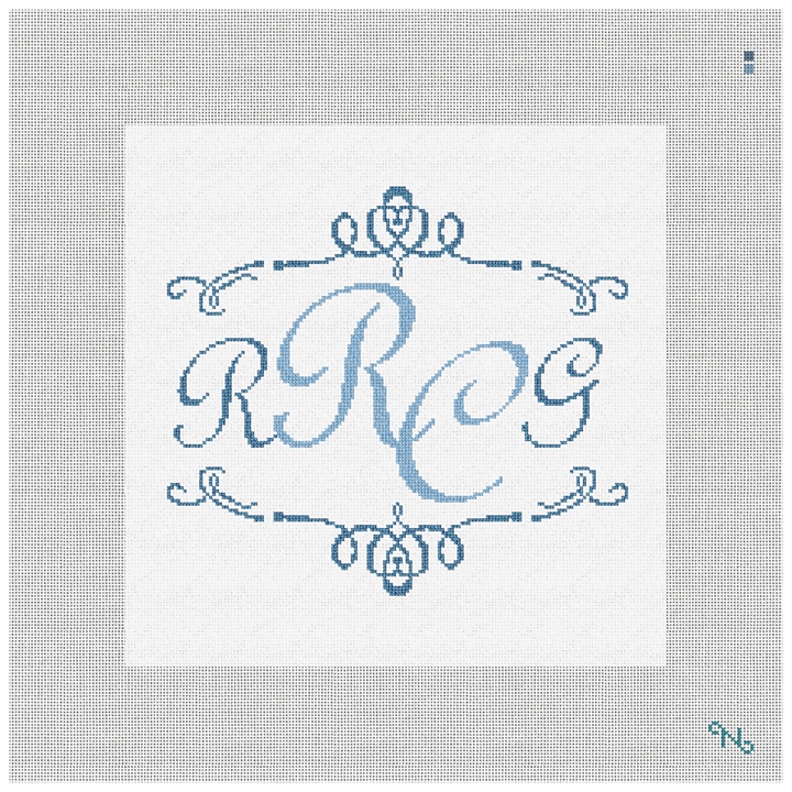 Two Initials Needlepoint Pillow Kit Stitched Preview