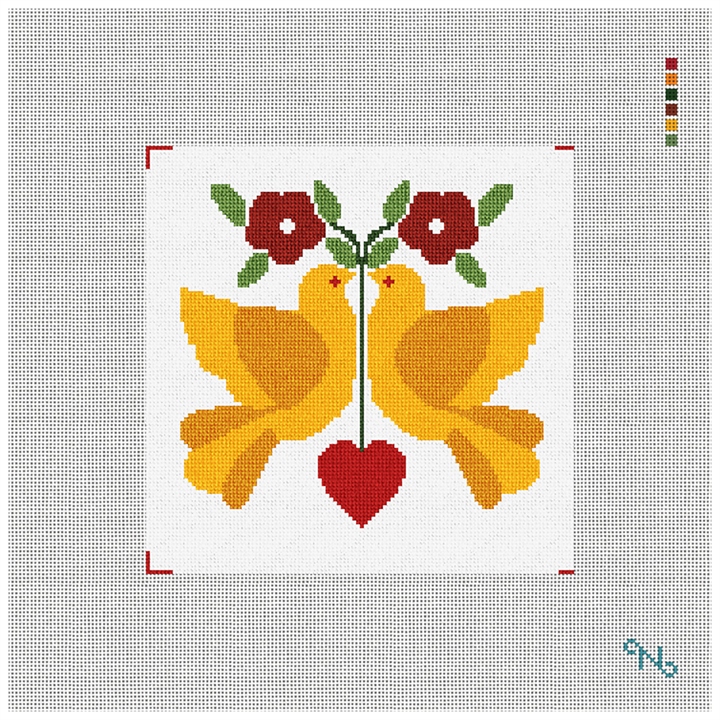 Two Turtle Doves Needlepoint Kit Stitched Preview