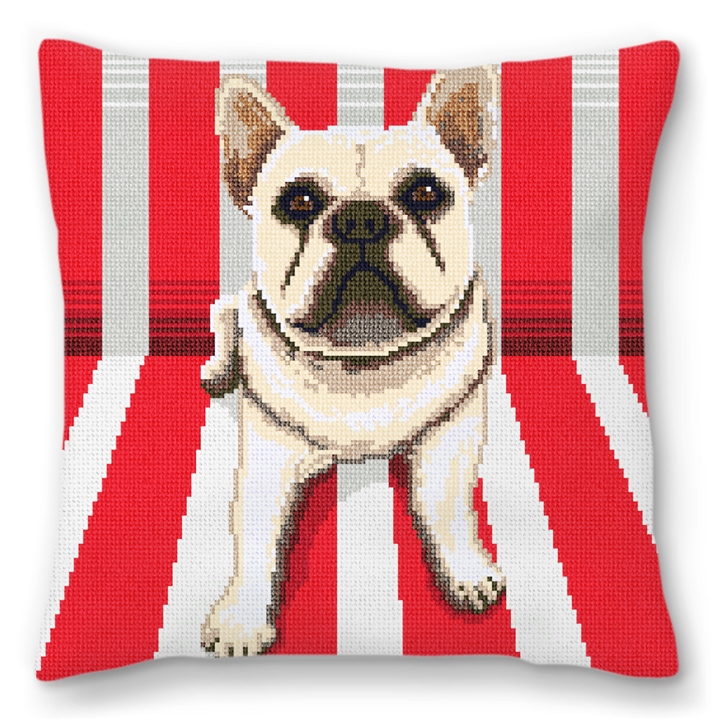 Uptown French Bulldog Needlepoint Pillow