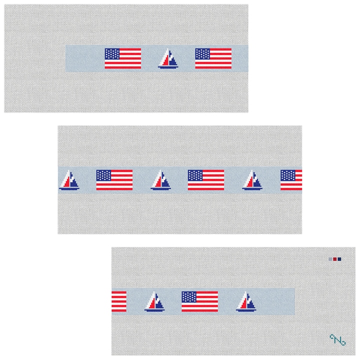 USA Flag Sailing Needlepoint Belt Kit Stitched Preview