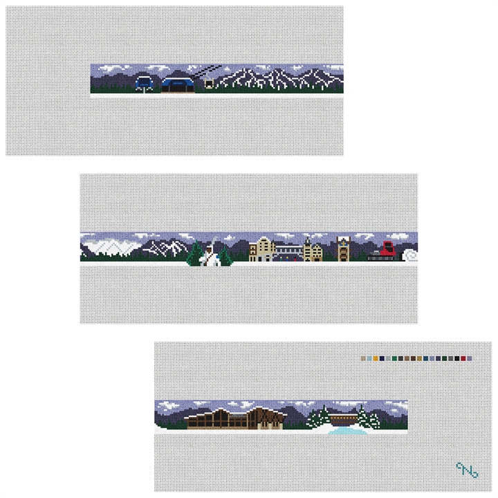 Vail Colorado Skiing Needlepoint Belt Kit Stitched Preview