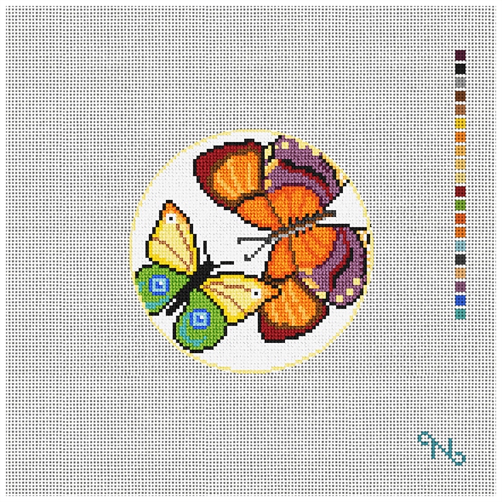 Vibrant Butterflies Needlepoint Ornament Kit Stitched Preview