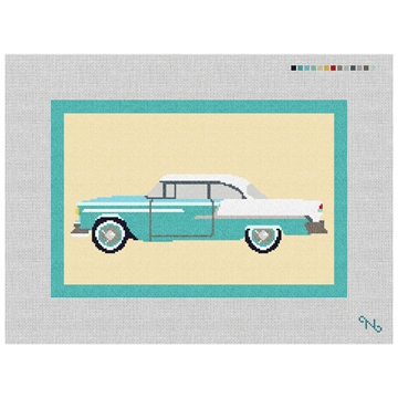 Vintage Car Retro Needlepoint Pillow Kit Stitched Preview