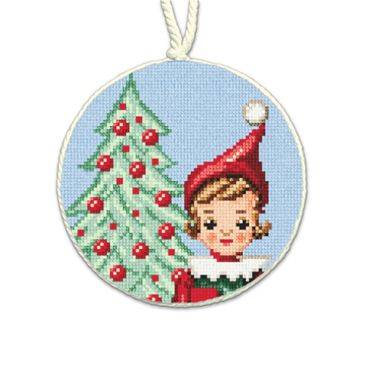 Vintage Pixie Elf Needlepoint Ornament