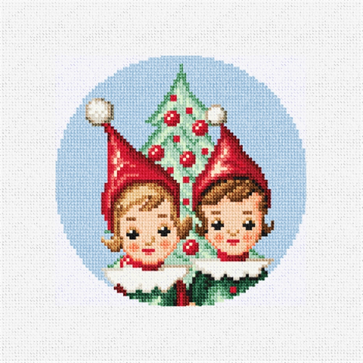 Vintage Pixie Elves Needlepoint Ornament Kit