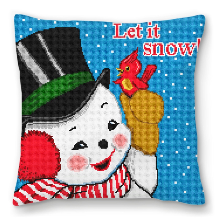 Vintage Snowman Needlepoint Pillow