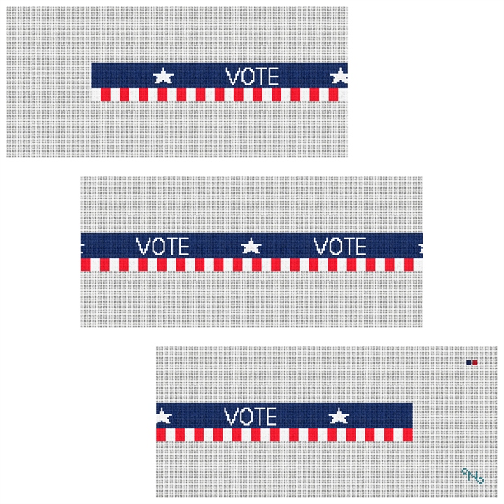 Vote Red White and Blue Needlepoint Belt Kit Stitched Preview