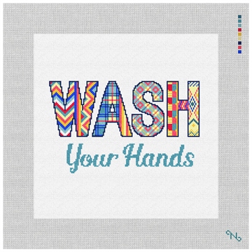Wash Your Hands Needlepoint Pillow Kit Stitched Preview