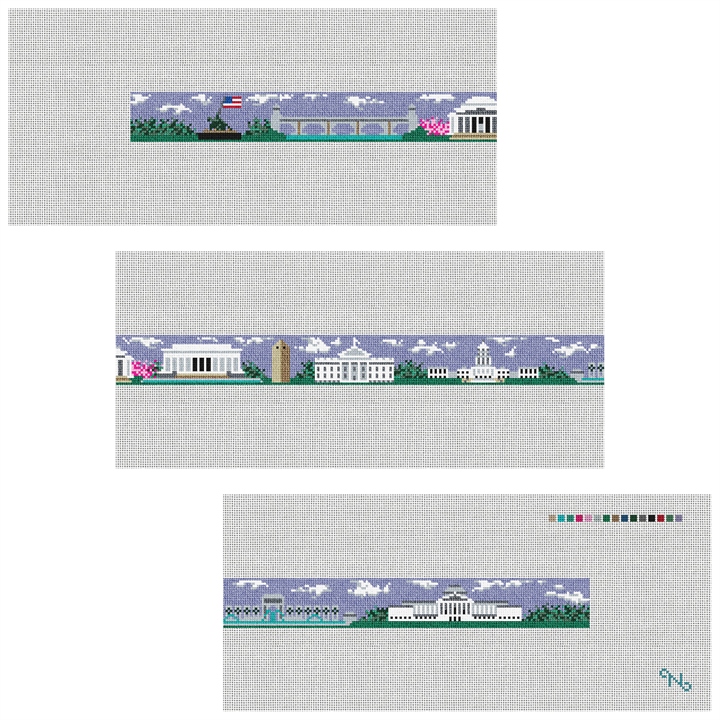 Washington DC Needlepoint Belt Kit Stitched Preview