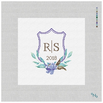 Wedding Crest Needlepoint Wedding Pillow Kit Stitched Preview