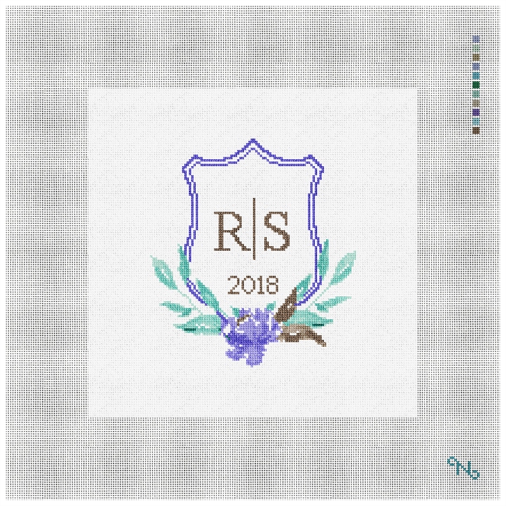 Wedding Crest Needlepoint Wedding Pillow Kit Stitched Preview