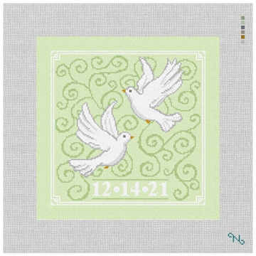 Wedding Doves Needlepoint Pillow Kit Stitched Preview