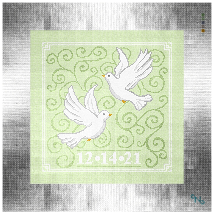 Wedding Doves Needlepoint Pillow Kit Stitched Preview