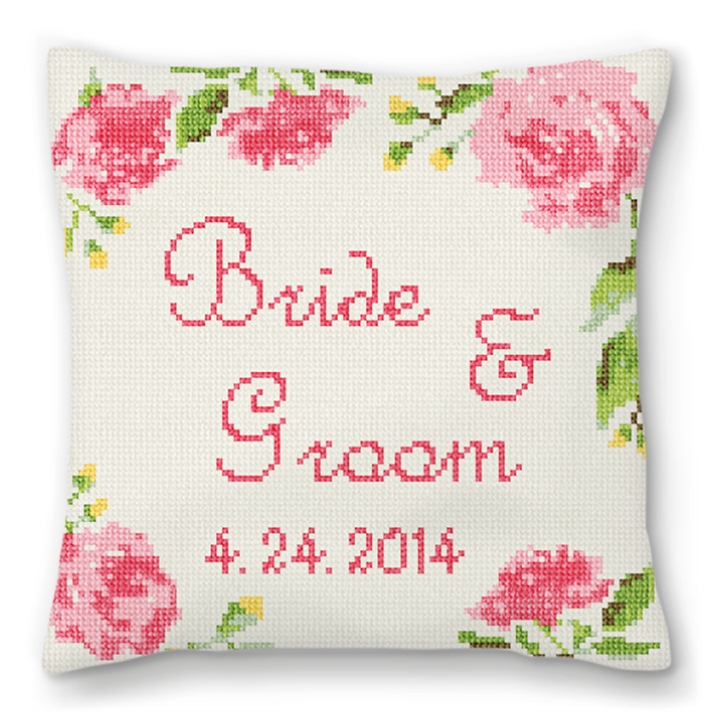 Wedding Rose Ring Bearer Needlepoint Pillow