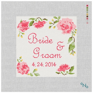 Wedding Rose Ring Bearer Needlepoint Pillow Kit Stitched Preview