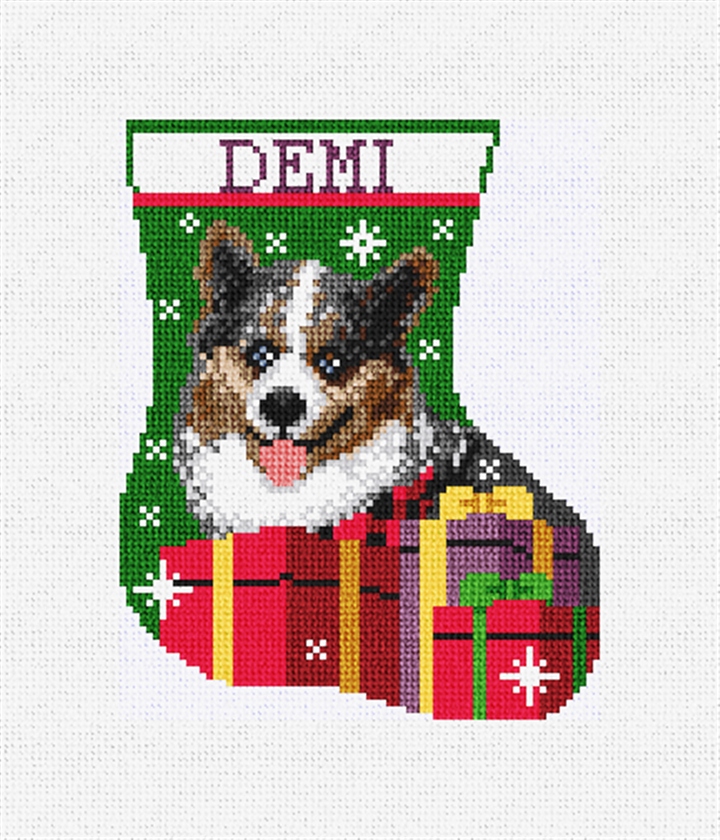 Welsh Corgi Mini Stocking Ornament Needlepoint Kit