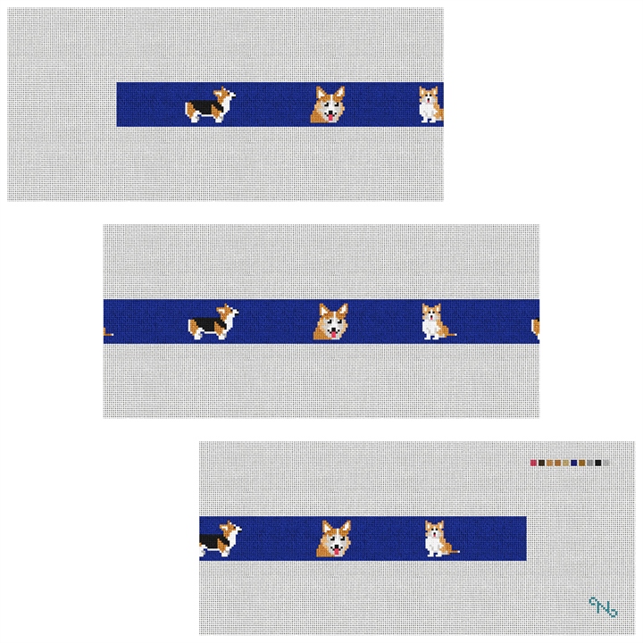 Welsh Corgi Needlepoint Belt Kit Stitched Preview