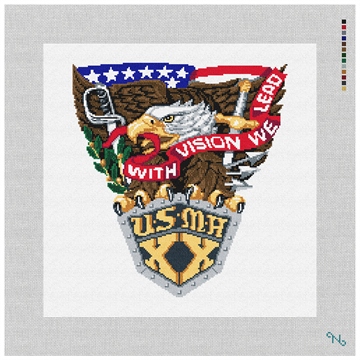 West Point Needlepoint Pillow Kit Stitched Preview