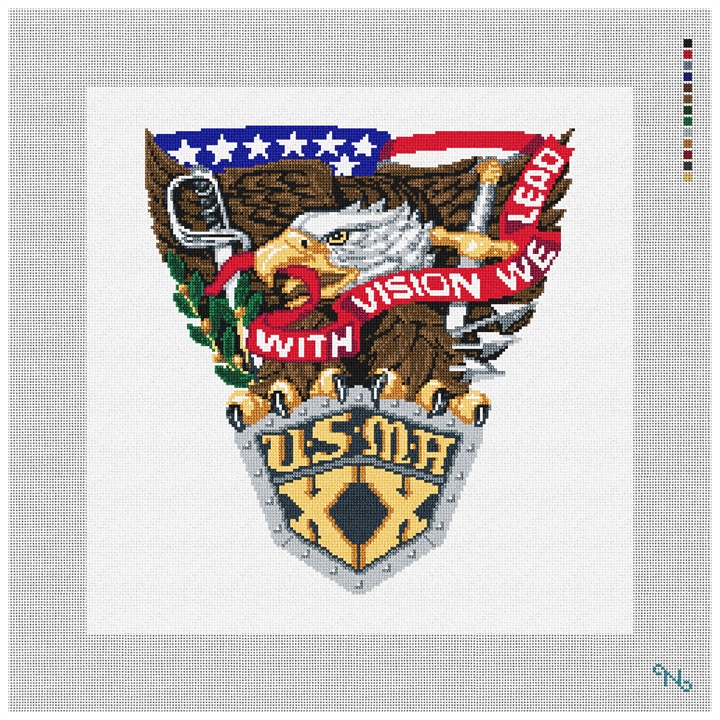 West Point Needlepoint Pillow Kit Stitched Preview