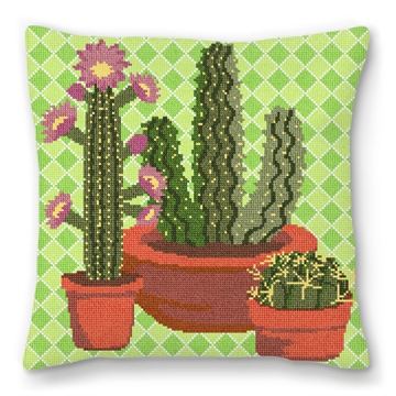 Western Green Cactus Needlepoint Pillow