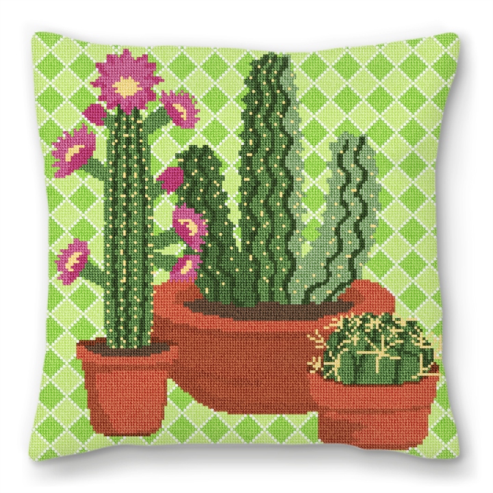 Western Green Cactus Needlepoint Pillow