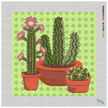 Western Green Cactus Needlepoint Pillow Kit Stitched Preview