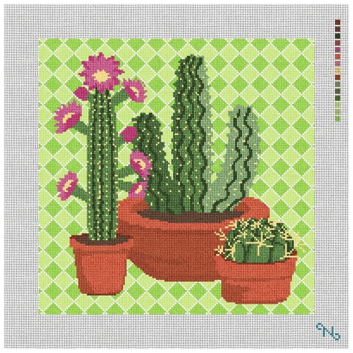 Western Green Cactus Needlepoint Pillow Kit Stitched Preview