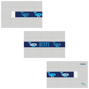 Whale Dog Collar Needlepoint Kit Stitched Preview