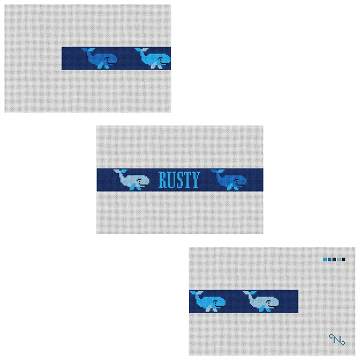 Whale Dog Collar Needlepoint Kit Stitched Preview