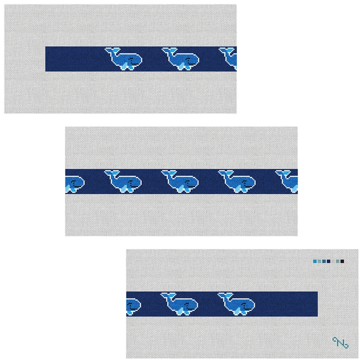 Whale Needlepoint Belt Kit Stitched Preview