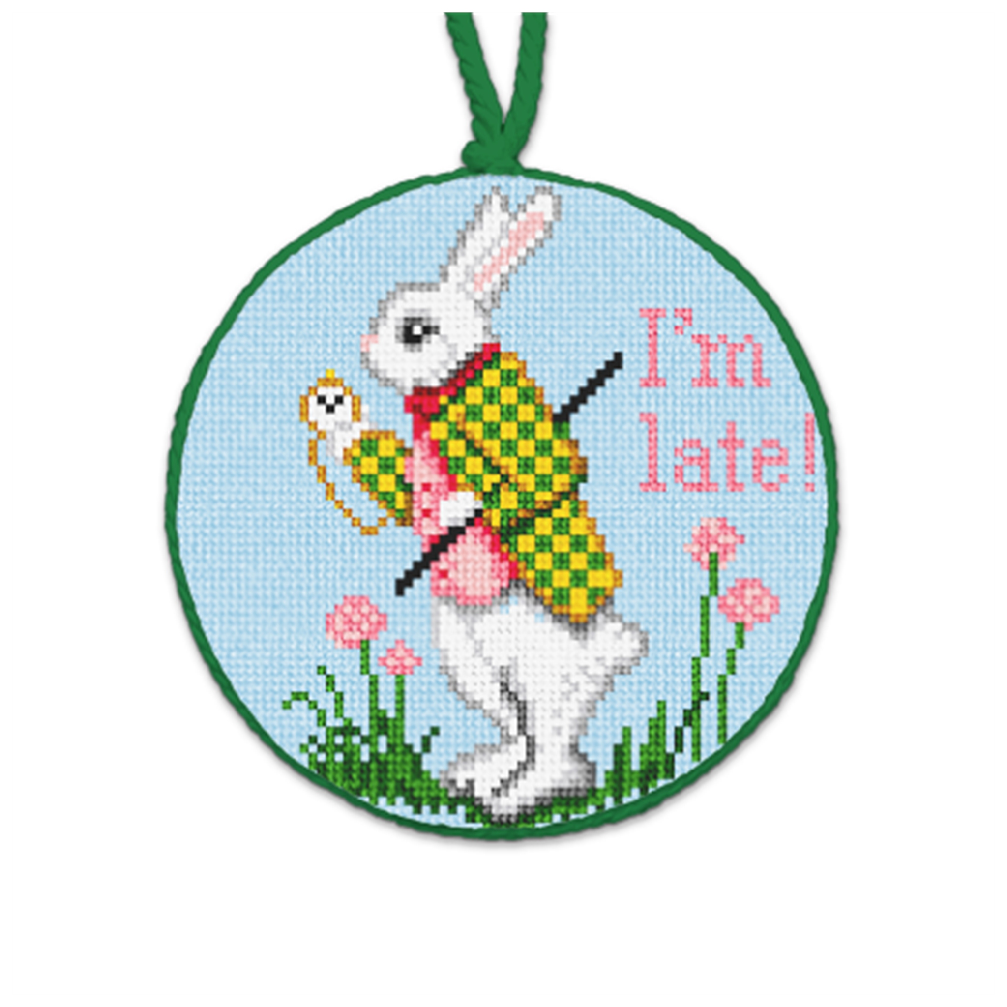 White Rabbit I'm Late Needlepoint Ornament