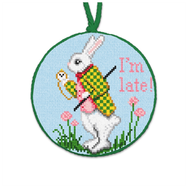 White Rabbit I'm Late Needlepoint Ornament