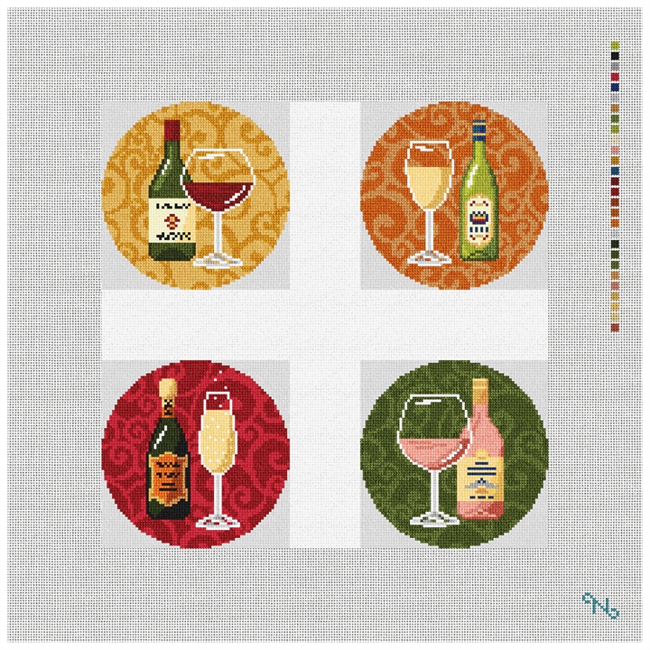 Wild About Wine Needlepoint Coaster Set Kit Stitched Preview