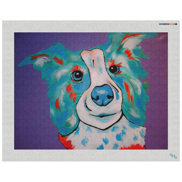 Willie the Dog Needlepoint Kit Stitched Preview