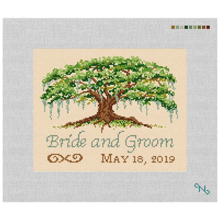 Willow Tree Wedding Needlepoint Pillow Kit Stitched Preview